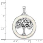 Sterling Silver Rhodium-plated Created Opal Circle w/Tree Pendant - Image 4