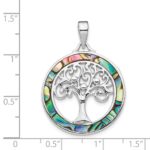 Sterling Silver Rhodium-plated Abalone Circle w/Tree of Life Pendant - Image 3