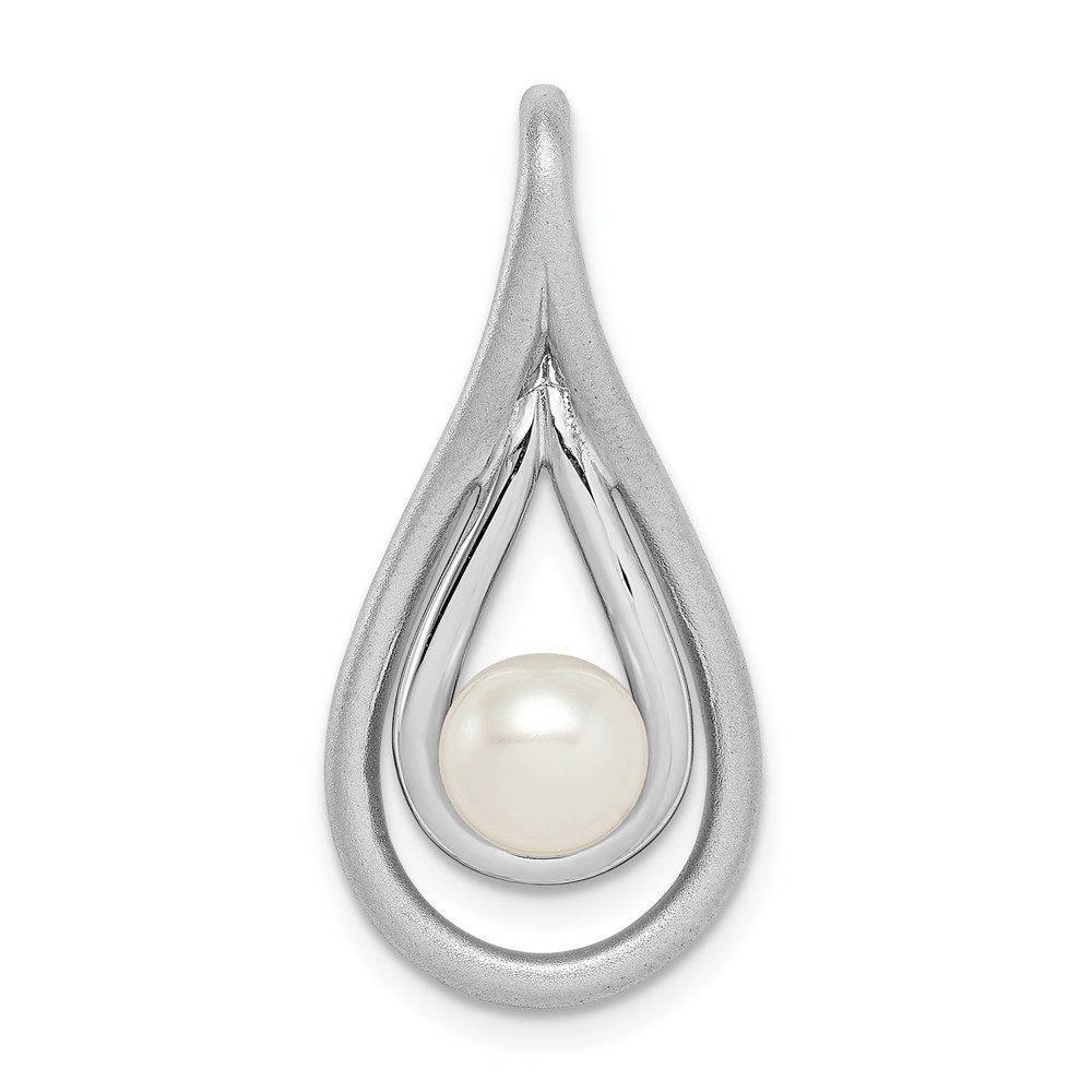 QP5181.jpg Sterling Silver Rhodium-plated Brushed & Polished (6-7mm) FWC Pearl Teardro - Image 1
