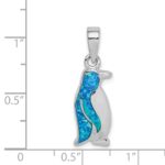 Sterling Silver Rhodium-plated Polished Created Opal Inlay Penguin Pendant - Image 4