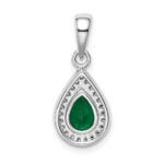 Sterling Silver Rhodium Plated Green and Clear CZ Pendant - Image 3