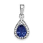 Sterling Silver Rhodium Plated Blue and Clear CZ Pendant