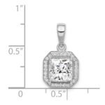 Sterling Silver Rhodium Plated Clear CZ and Square Clear CZ Pendant - Image 4