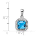 Sterling Silver Rhodium Plated Clear CZ and Square Blue CZ Pendant - Image 4