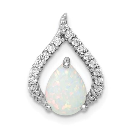 Sterling Silver Rhodium Plated CZ and Lab Created Opal Chain Slide