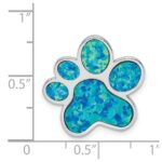 Sterling Silver Rhodium-plated Created Opal Inlay Paw Print Chain Slide - Image 4