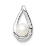 Sterling Silver Rhodium-plated CZ (6-7mm) FWC Pearl Teardrop Chain Slide