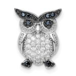 Sterling Silver Rhodium-plated Polished Black and Clear CZ Owl Chain Slide