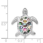 Sterling Silver Rhodium-plated Abalone Textured Turtle Slide - Image 3