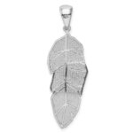 Sterling Silver Rhodium-plated Polished & D/C Leaf Pendant - Image 4