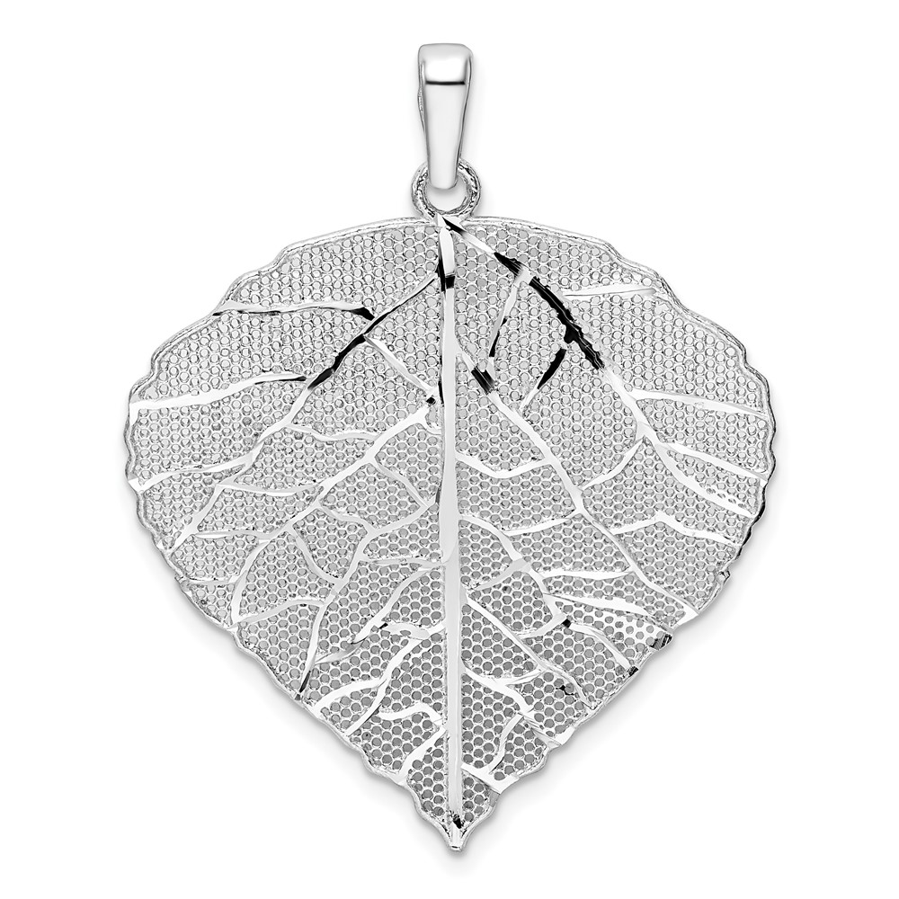 QP5444.jpg Sterling Silver Rhodium-plated Polished & D/C Lrg Leaf Pendant - Image 1