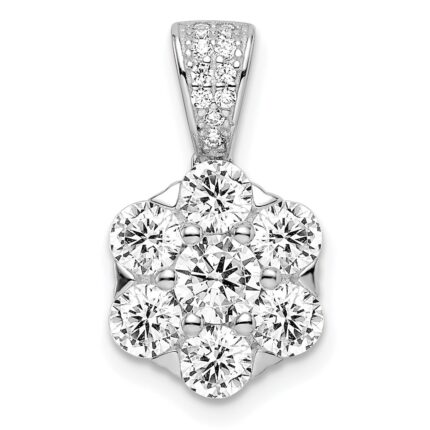 Sterling Silver Polished Rhodium-plated CZ Flower Pendant