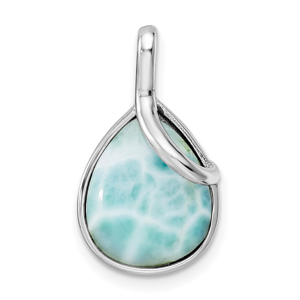 QP5475.jpg Sterling Silver Rhodium-plated Polished Pear Shape Larimar Twist Pendant - Image 1