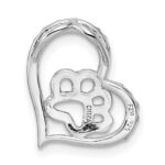 Sterling Silver Bk/Wht CZ Rhod-plated Paw Print Heart Chain Slide - Image 4