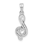 Sterling Silver Rhodium-plated CZ Treble Clef Pendant - Image 4
