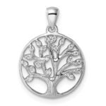 Sterling Silver Rhodium-plated Polished CZ Tree of Life Pendant
