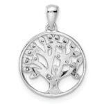 Sterling Silver Rhodium-plated Polished CZ Tree of Life Pendant - Image 4