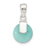 Sterling Silver Polished Circle Imitation Turquoise Pendant - Image 4