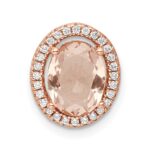 Sterling Silver Rose-tone Polished Pink & White CZ Oval Chain Slide