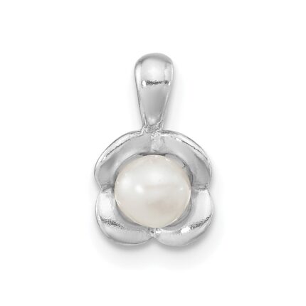 Sterling Silver Rh-plated FWC Pearl Polished Flower Pendant
