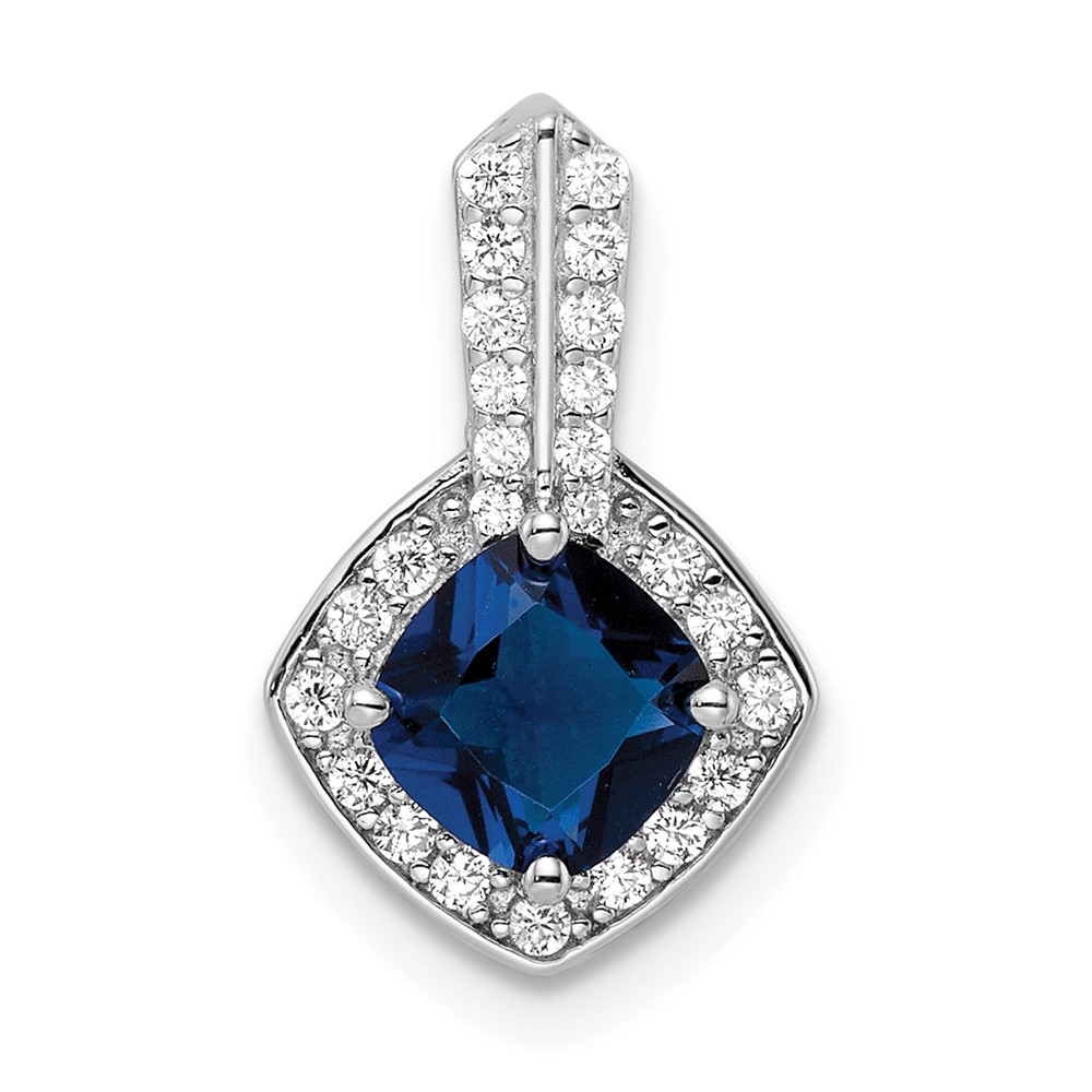 QP5611.jpg Sterling Silver Rhodium-plated CZ and Blue Glass Pendant - Image 1