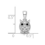 Sterling Silver Rhodium-plated Polished Black and White CZ Owl Pendant - Image 3