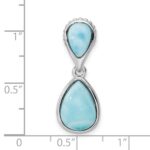 Sterling Silver Rhodium-plated Polished Teardrop Larimar Pendant - Image 3