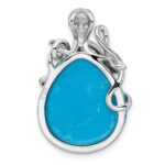 Sterling Silver Rhodium-plated Polished Blue Created Opal Octopus Chain Slide - Image 4