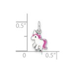 Sterling Silver Rhodium-plated Pink, White & Black Enameled Unicorn Children's Pendant - Image 3