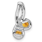 SS Rhod-plated Double Circle .5t.w. Citrine/White Topaz Pendant - Image 4