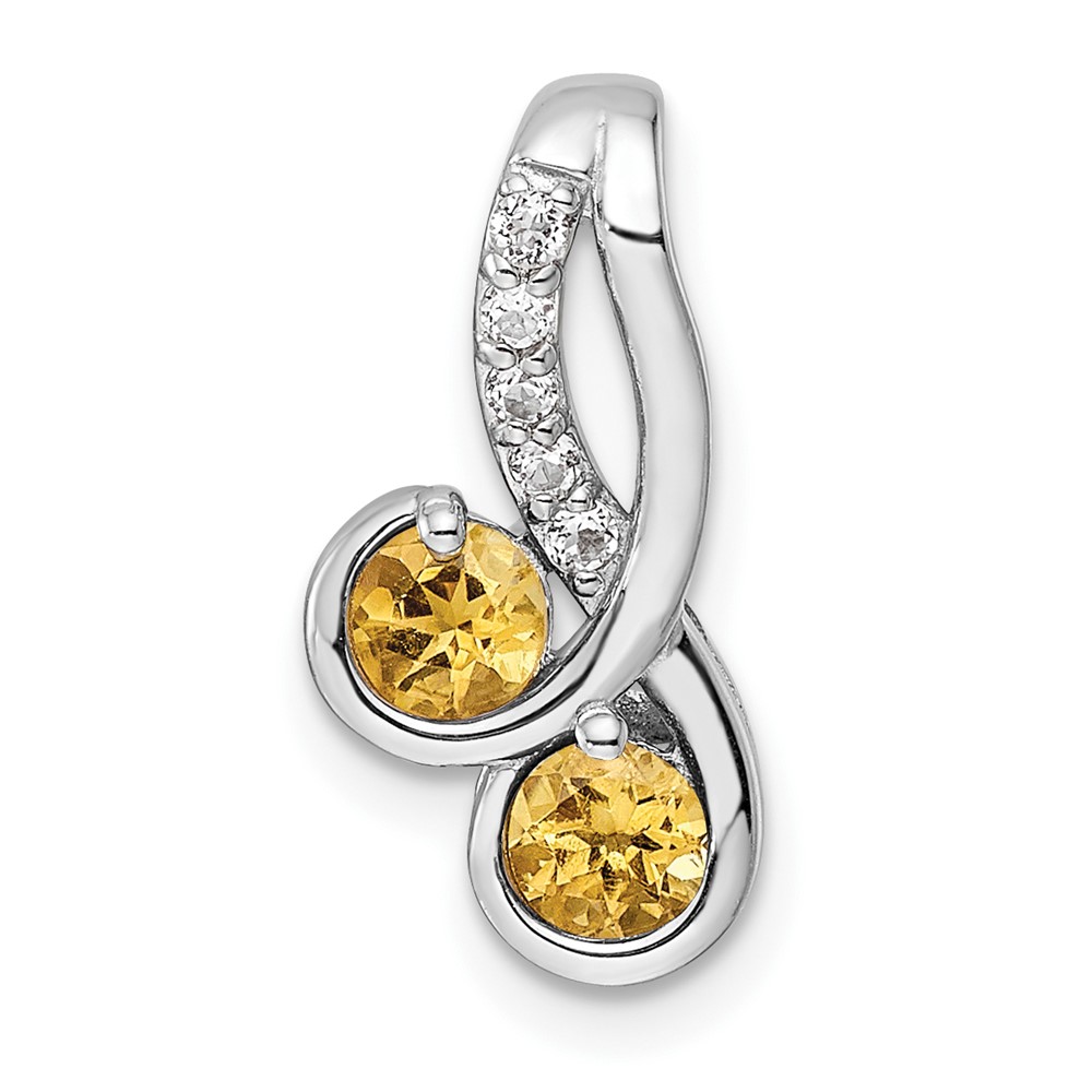 QP5712CI.jpg SS Rhod-plated Double Circle .5t.w. Citrine/White Topaz Pendant - Image 1