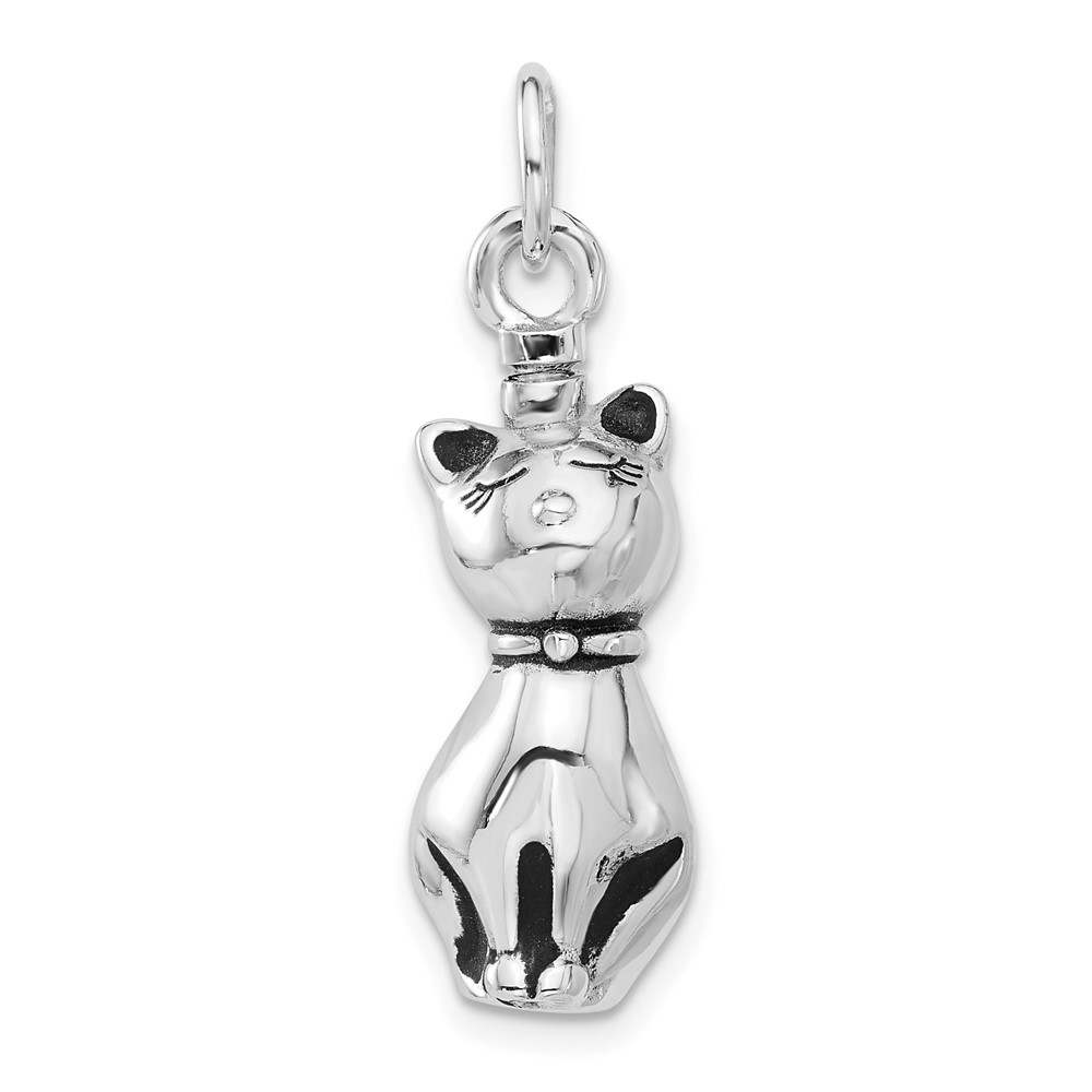 QP5722.jpg Sterling Silver Rhodium-plated Enamel Cat Ash Holder Pendant - Image 1