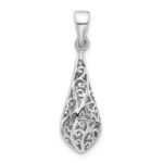 Sterling Silver Rhodium-Plated Polished Puffed Filigree Teardrop Pendant
