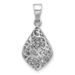 Sterling Silver Rhodium-Plated Polished Puffed Filigree Teardrop Pendant - Image 3