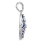 Sterling Silver Rhodium-plated Polished Swirl Blue Enamel CZ Oval Pendant - Image 2