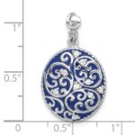 Sterling Silver Rhodium-plated Polished Swirl Blue Enamel CZ Oval Pendant - Image 4