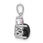 Sterling Silver Rh-plated Blk Onyx .08Cr.Pink Sapphire .005ct Dia. Pendant - Image 2