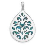 Sterling Silver Rhodium-plated Reconstituted Turquoise Teardrop Pendant - Image 3