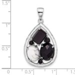 Sterling Silver Rhodium-plated Agate and Howlite Teardrop Pendant - Image 4