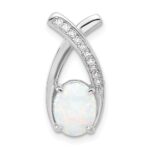 Sterling Silver Rh-plated CZ and White Created Opal Chain Slide Pendant
