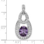 Sterling Silver Rhodium-plated CZ and Purple Zircon Pendant - Image 4
