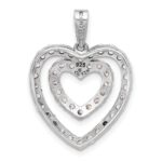 Sterling Silver Rhodium-plated CZ Double Heart Pendant - Image 3