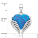 Sterling Silver Rh-plated Blue Created Opal Heart with Wings Pendant - Image 4