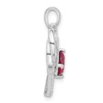 Sterling Silver Rhodium-plated Red and White CZ Double Heart Pendant - Image 2