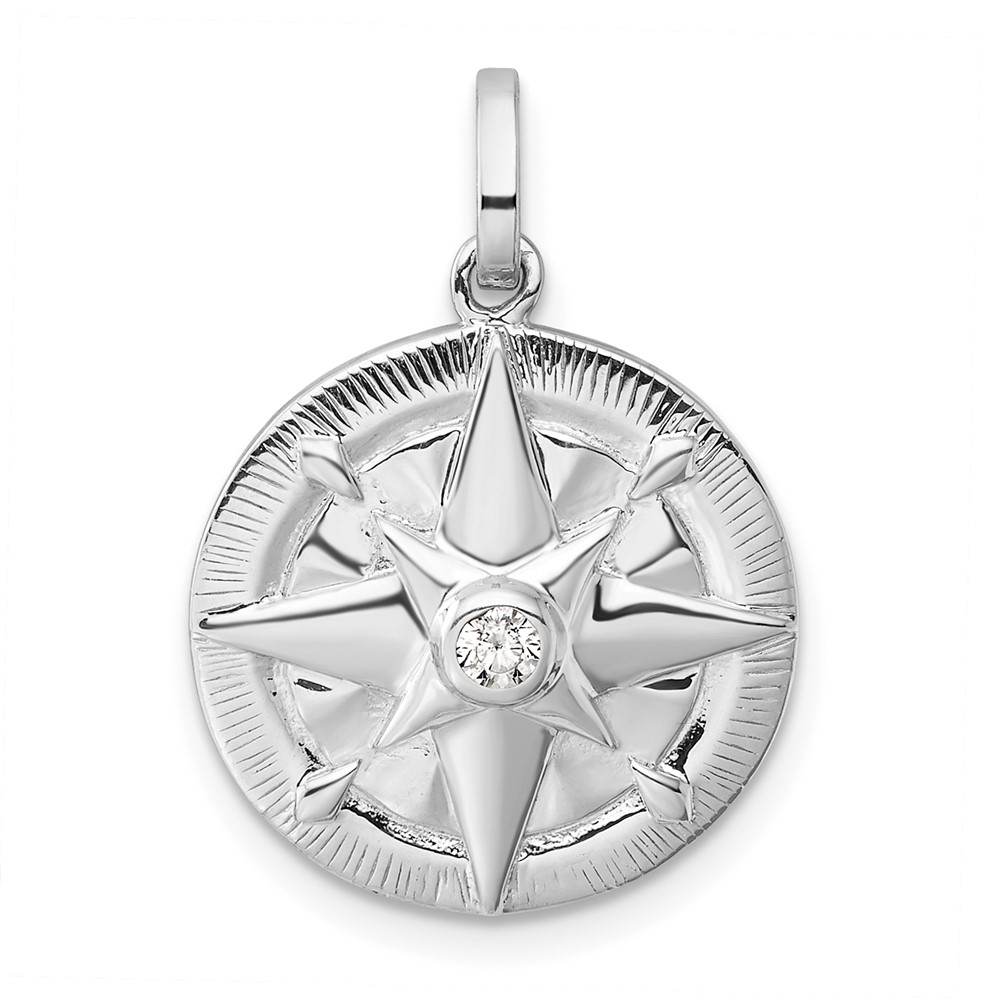 QP5799.jpg Sterling Silver Rhodium-plated Polished CZ Compass Pendant - Image 1