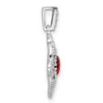 Sterling Silver RH-plated Red Glass & Clear CZ Fancy Vintage Pendant - Image 2