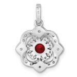 Sterling Silver RH-plated Red Glass & Clear CZ Fancy Vintage Pendant - Image 3