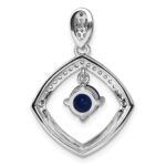Sterling Silver RH-pltd Blue Glass and Clear CZ Fancy Square Pendant - Image 3