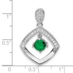 Sterling Silver RH-pltd Green Glass and Clear CZ Fancy Square Pendant - Image 4