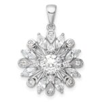 Sterling Silver Rhodium-plated CZ Floral Pendant